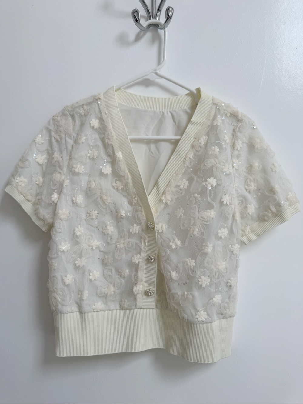 Ivory Floral Sequin Lace Cardigan